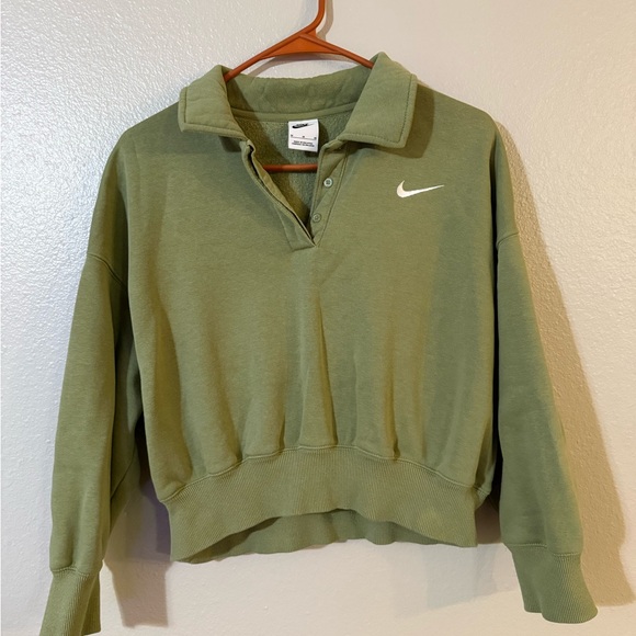 Nike Tops - Nike Pheonix Fleece Collared Cropped Sweatshirt Olive Size Medium